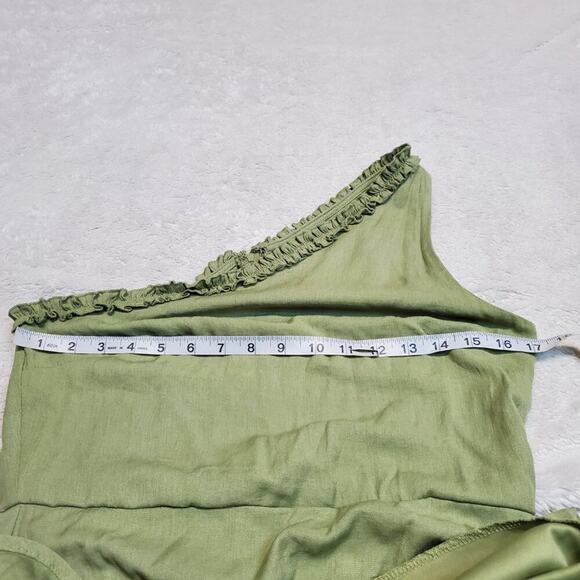 Blue Rain Green Ruffle Sleeveless One Shoulder Bohemian Romantic Fairy Dress L - Picture 7 of 9